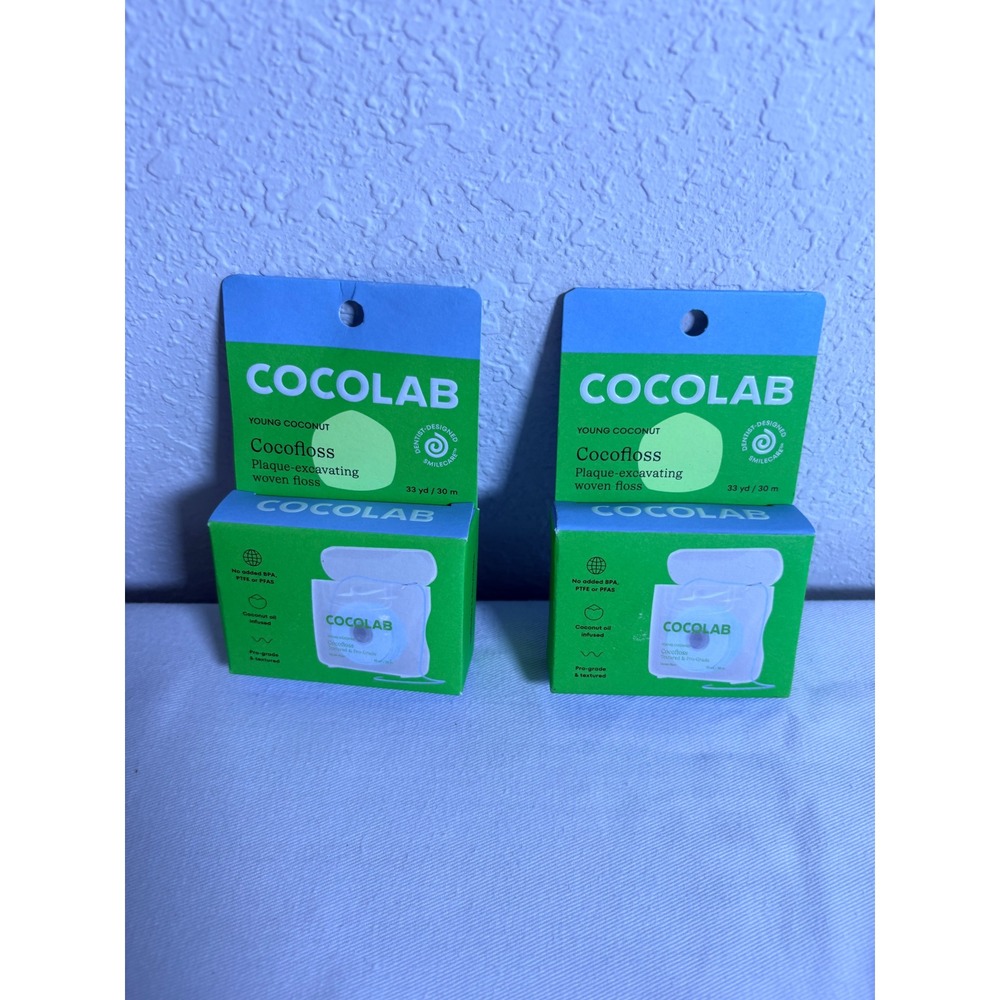 Cocolab Cocofloss 33yd 2pk Young Coconut NEW Woven Plaque Excavating Floss
